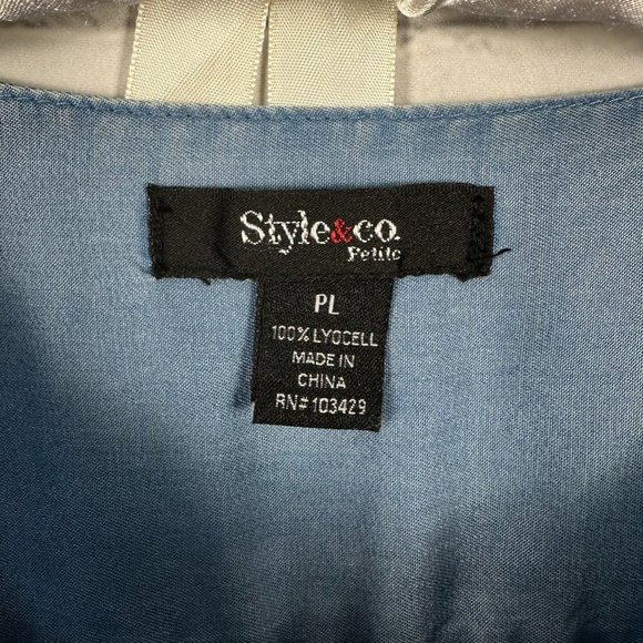 Style & Co. Long Sleeve Chambray Lace Front Pullover Top, Size PL,‎ Denim Blue - Picture 6 of 8